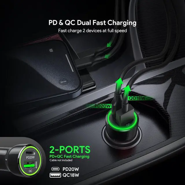 Alt view image 4 of 7 - For TCL K11 T432W 20W Car Charger PD + 2.4A USB with 4ft C to C cable