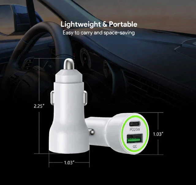 Alt view image 5 of 7 - For BLU View 5 PRO B170D 20W Car Charger PD + 2.4A USB - Car Charger Adapter Only