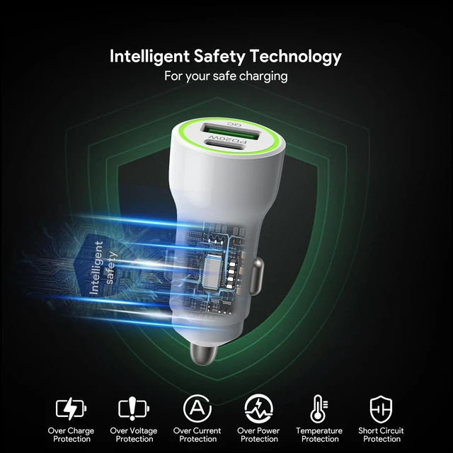 Alt view image 3 of 7 - For BLU View 5 PRO B170D 20W Car Charger PD + 2.4A USB - Car Charger Adapter Only