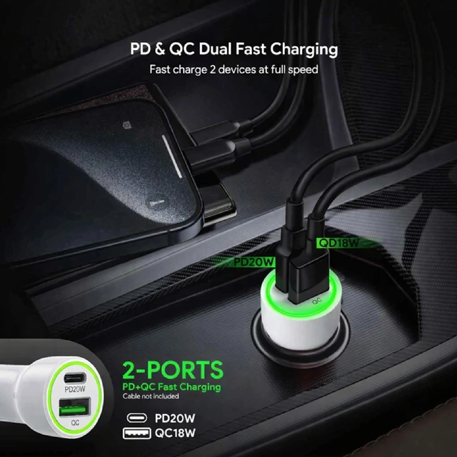 Alt view image 3 of 5 - For BLU View 5 PRO B170D 20W Car Charger PD + 2.4A USB with 3ft C to C cable