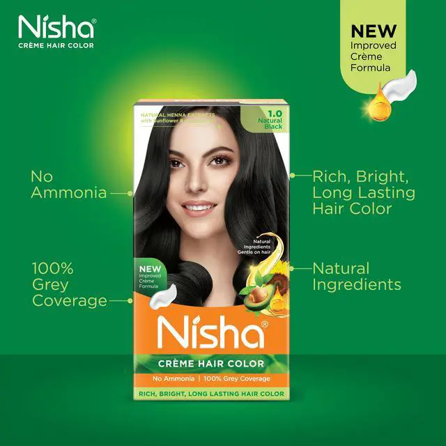 Alt view image 3 of 6 - Nisha Cream Hair Color Rich Bright Long Lasting Hair Colouring For Ultra Soft Deep Shine 100% Grey Coverage Conditioning With Natural Herbs 120gm Natural Black (Pack of 1)