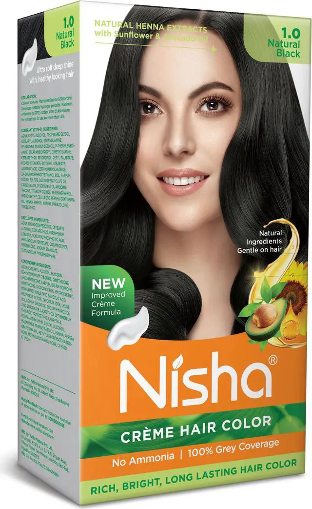 Main image of Nisha Cream Hair Color Rich Bright Long Lasting Hair Colouring For Ultra Soft Deep Shine 100% Grey Coverage Conditioning With Natural Herbs 120gm Natural Black (Pack of 1)