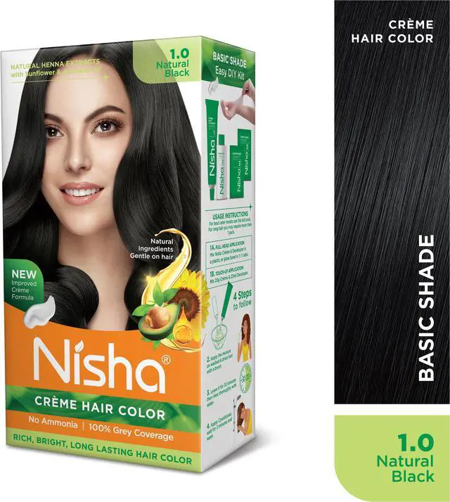 Alt view image 2 of 6 - Nisha Cream Hair Color Rich Bright Long Lasting Hair Colouring For Ultra Soft Deep Shine 100% Grey Coverage Conditioning With Natural Herbs 120gm Natural Black (Pack of 1)
