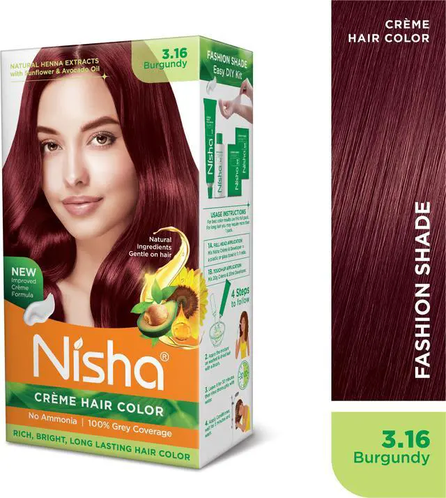 Alt view image 2 of 6 - Nisha Cream Hair Color Rich Bright Long Lasting Hair Colouring For Ultra Soft Deep Shine 100% Grey Coverage Conditioning With Natural Herbs 120gm Burgundy (Pack of 1)