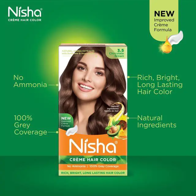 Alt view image 3 of 6 - Nisha Cream Hair Color Rich Bright Long Lasting Hair Colouring For Ultra Soft Deep Shine 100% Grey Coverage Conditioning With Natural Herbs 120gm Chocolate Brown (Pack of 1)