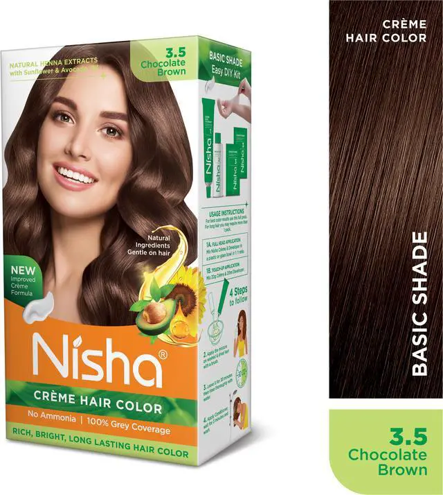 Alt view image 2 of 6 - Nisha Cream Hair Color Rich Bright Long Lasting Hair Colouring For Ultra Soft Deep Shine 100% Grey Coverage Conditioning With Natural Herbs 120gm Chocolate Brown (Pack of 1)