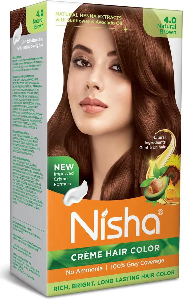 Main image of Nisha Cream Hair Color Rich Bright Long Lasting Hair Colouring For Ultra Soft Deep Shine 100% Grey Coverage Conditioning With Natural Herbs 120gm Natural Brown (Pack of 1)