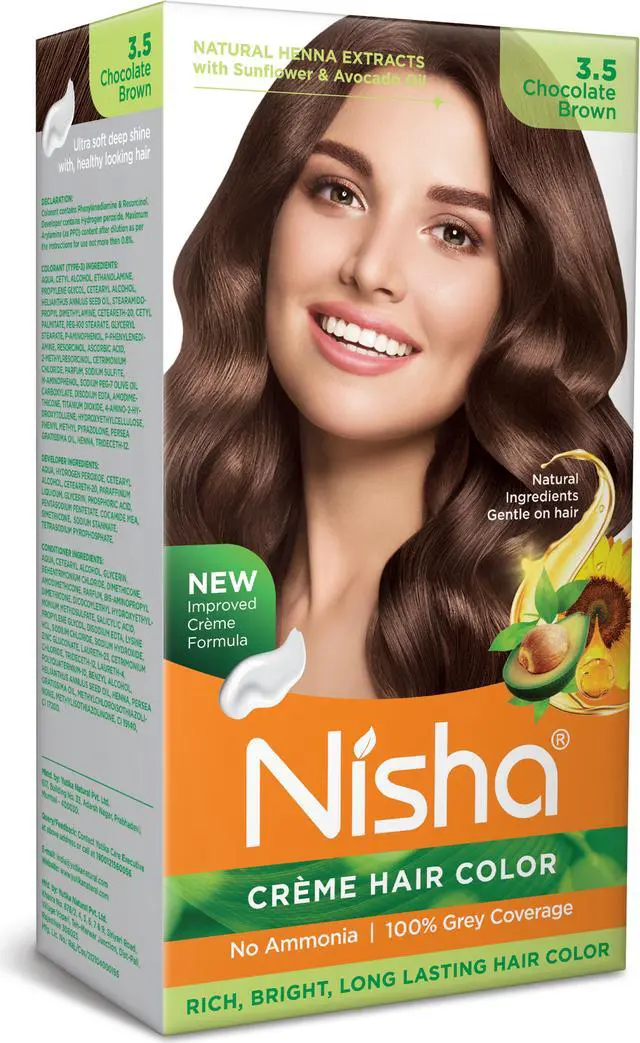 Main image of Nisha Cream Hair Color Rich Bright Long Lasting Hair Colouring For Ultra Soft Deep Shine 100% Grey Coverage Conditioning With Natural Herbs 120gm Chocolate Brown (Pack of 1)