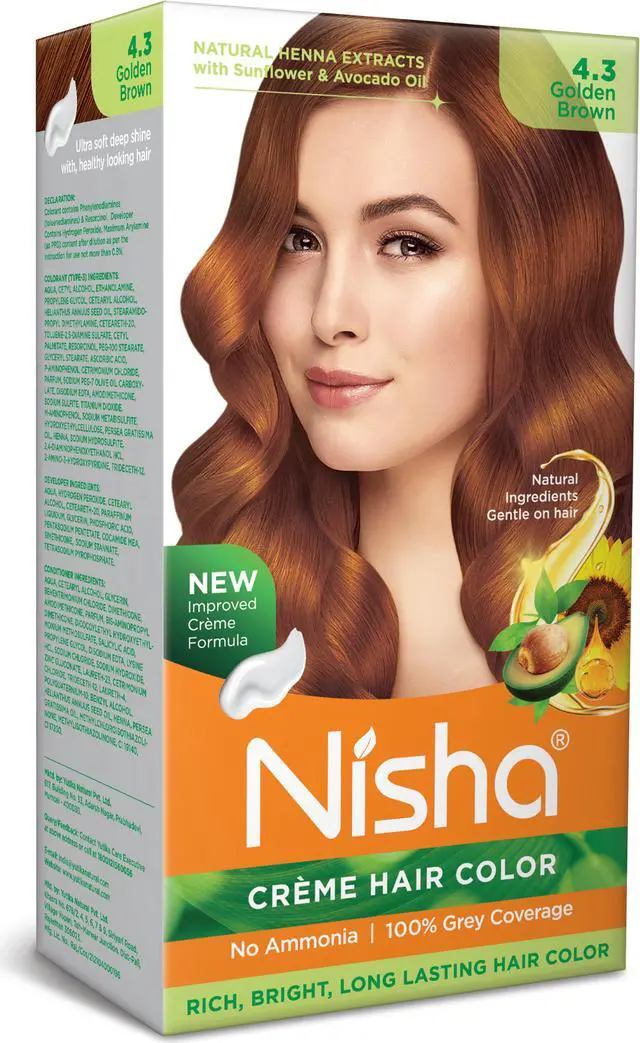 Main image of Nisha Cream Hair Color Rich Bright Long Lasting Hair Colouring For Ultra Soft Deep Shine 100% Grey Coverage Conditioning With Natural Herbs 120gm Golden Brown (Pack of 1)
