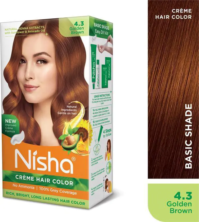 Alt view image 2 of 6 - Nisha Cream Hair Color Rich Bright Long Lasting Hair Colouring For Ultra Soft Deep Shine 100% Grey Coverage Conditioning With Natural Herbs 120gm Golden Brown (Pack of 1)