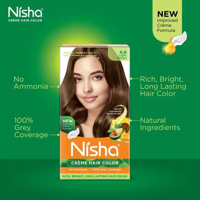 Alt view image 3 of 6 - Nisha Cream Hair Color Rich Bright Long Lasting Hair Colouring For Ultra Soft Deep Shine 100% Grey Coverage Conditioning With Natural Herbs 120gm Light Brown (Pack of 1)