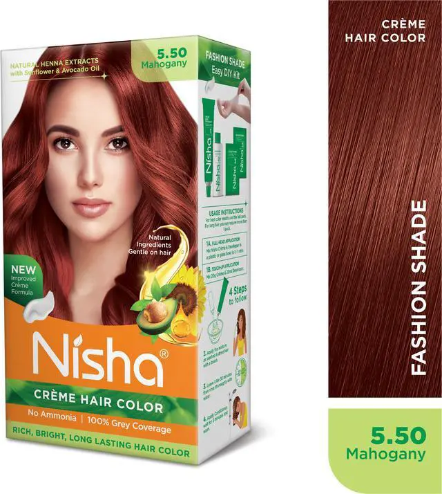 Alt view image 2 of 6 - Nisha Cream Hair Color Rich Bright Long Lasting Hair Colouring For Ultra Soft Deep Shine 100% Grey Coverage Conditioning With Natural Herbs 120gm Mahogany (Pack of 1)