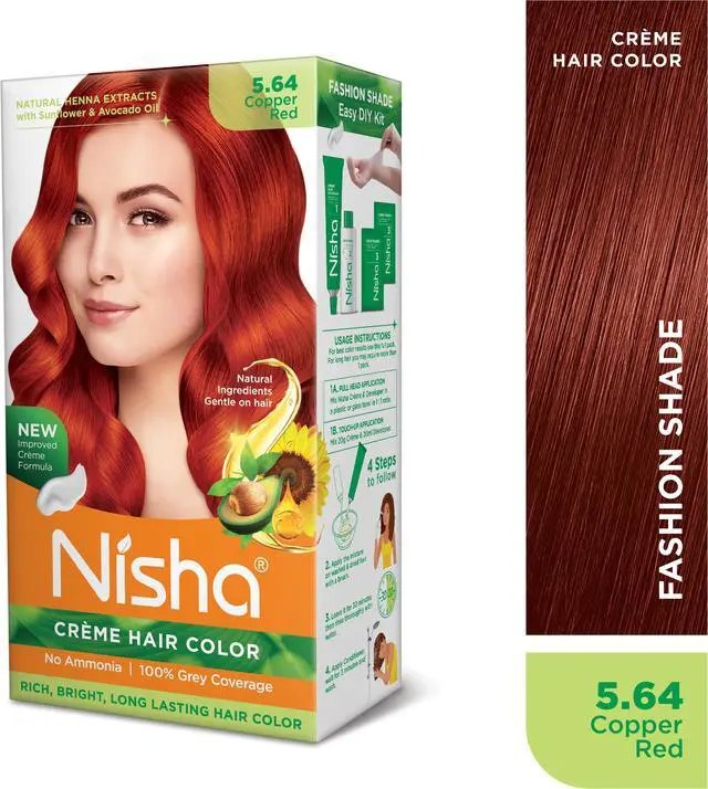 Alt view image 2 of 6 - Nisha Cream Hair Color Rich Bright Long Lasting Hair Colouring For Ultra Soft Deep Shine 100% Grey Coverage Conditioning With Natural Herbs 120gm Copper Red (Pack of 1)