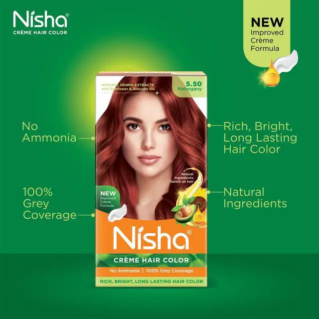 Alt view image 3 of 6 - Nisha Cream Hair Color Rich Bright Long Lasting Hair Colouring For Ultra Soft Deep Shine 100% Grey Coverage Conditioning With Natural Herbs 120gm Mahogany (Pack of 1)