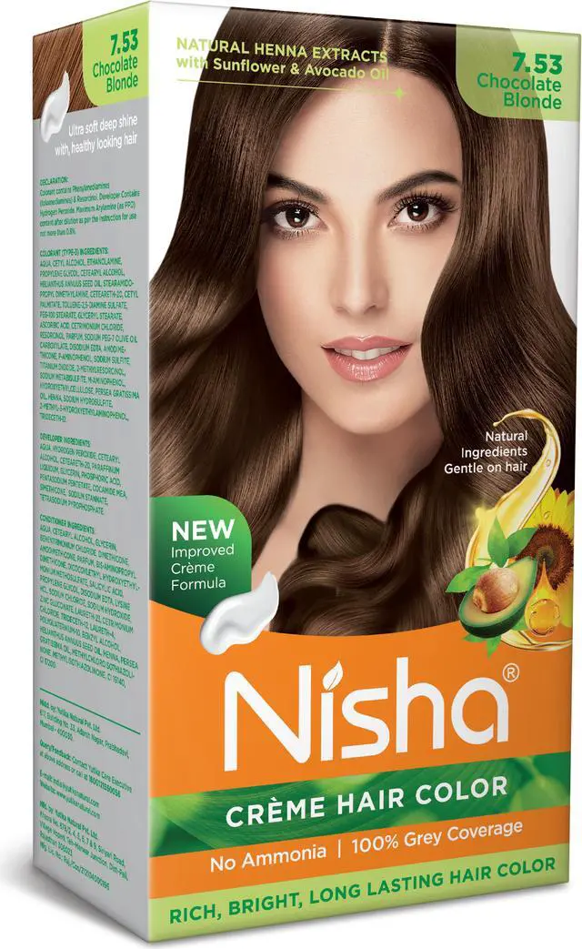 Main image of Nisha Cream Hair Color Rich Bright Long Lasting Hair Colouring For Ultra Soft Deep Shine 100% Grey Coverage Conditioning With Natural Herbs 150gm Chocolate Blonde (Pack of 1)