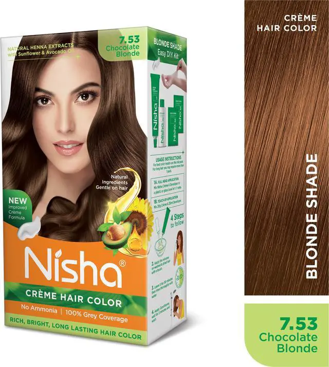 Alt view image 2 of 6 - Nisha Cream Hair Color Rich Bright Long Lasting Hair Colouring For Ultra Soft Deep Shine 100% Grey Coverage Conditioning With Natural Herbs 150gm Chocolate Blonde (Pack of 1)