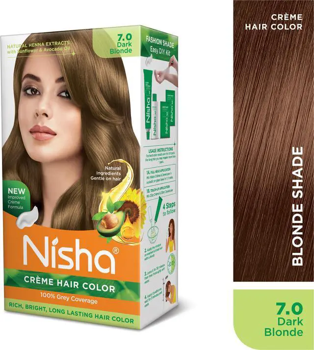 Alt view image 2 of 6 - Nisha Cream Hair Color Rich Bright Long Lasting Hair Colouring For Ultra Soft Deep Shine 100% Grey Coverage Conditioning With Natural Herbs 150gm Dark Blonde (Pack of 1)