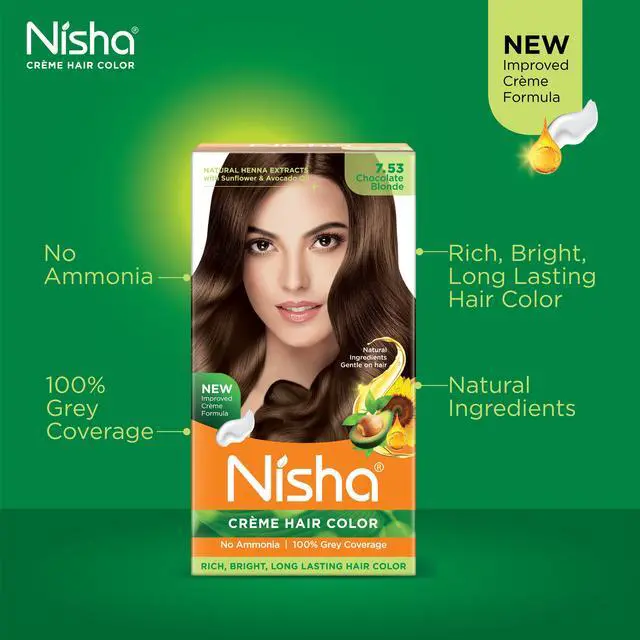 Alt view image 3 of 6 - Nisha Cream Hair Color Rich Bright Long Lasting Hair Colouring For Ultra Soft Deep Shine 100% Grey Coverage Conditioning With Natural Herbs 150gm Chocolate Blonde (Pack of 1)