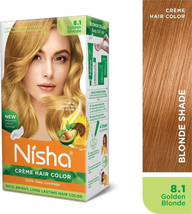 Alt view image 2 of 6 - Nisha Cream Hair Color Rich Bright Long Lasting Hair Colouring For Ultra Soft Deep Shine 100% Grey Coverage Conditioning With Natural Herbs 150gm Golden Blonde (Pack of 1)