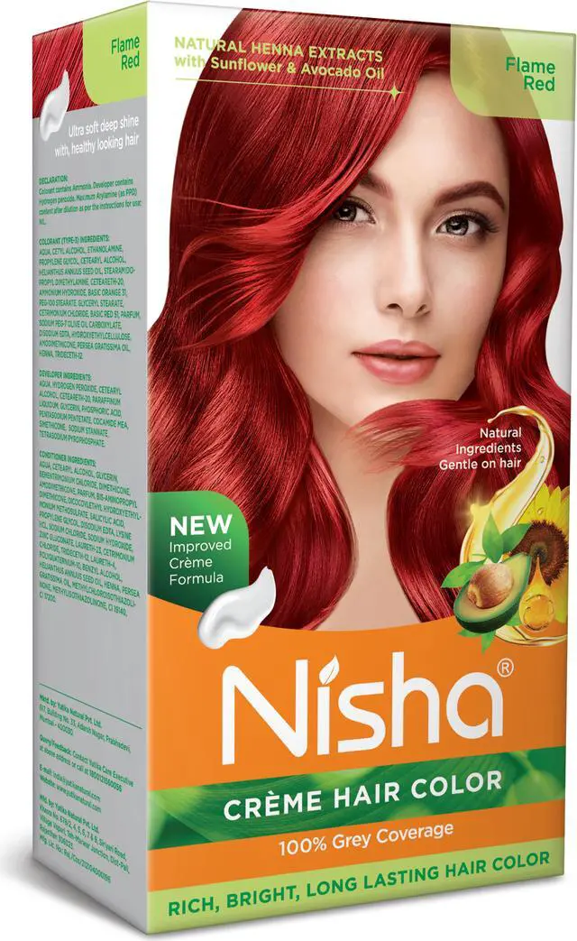 Main image of Nisha Cream Hair Color Rich Bright Long Lasting Hair Colouring For Ultra Soft Deep Shine 100% Grey Coverage Conditioning With Natural Herbs 150gm Flame Red (Pack of 1)