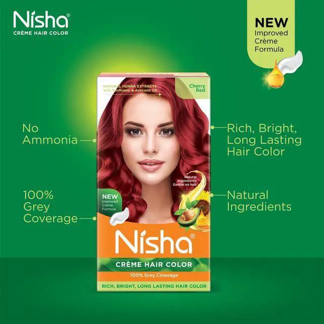 Alt view image 3 of 6 - Nisha Cream Hair Color Rich Bright Long Lasting Hair Colouring For Ultra Soft Deep Shine 100% Grey Coverage Conditioning With Natural Herbs 120gm Cherry Red (Pack of 1)