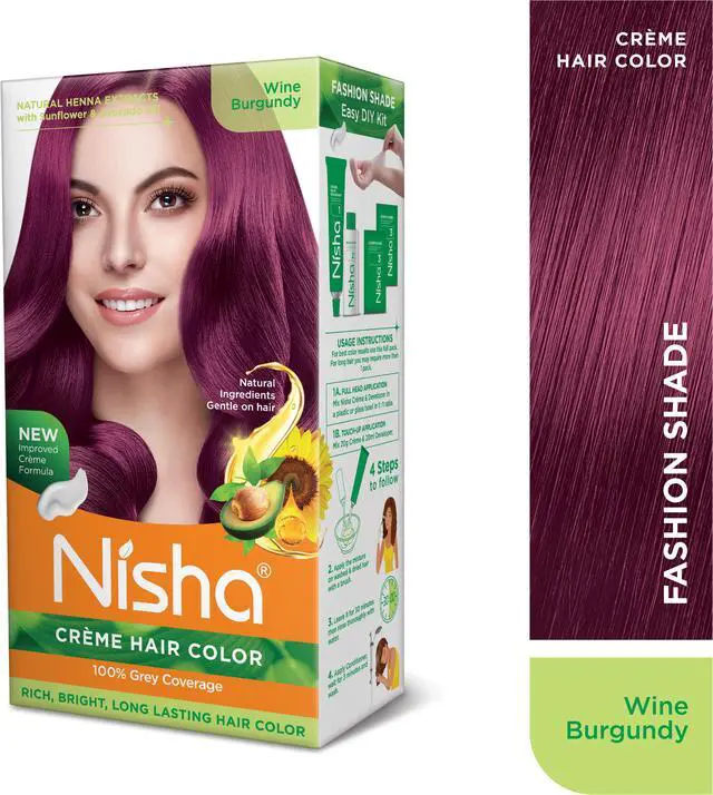 Alt view image 2 of 6 - Nisha Cream Hair Color Rich Bright Long Lasting Hair Colouring For Ultra Soft Deep Shine 100% Grey Coverage Conditioning With Natural Herbs 120gm Wine Burgundy (Pack of 1)