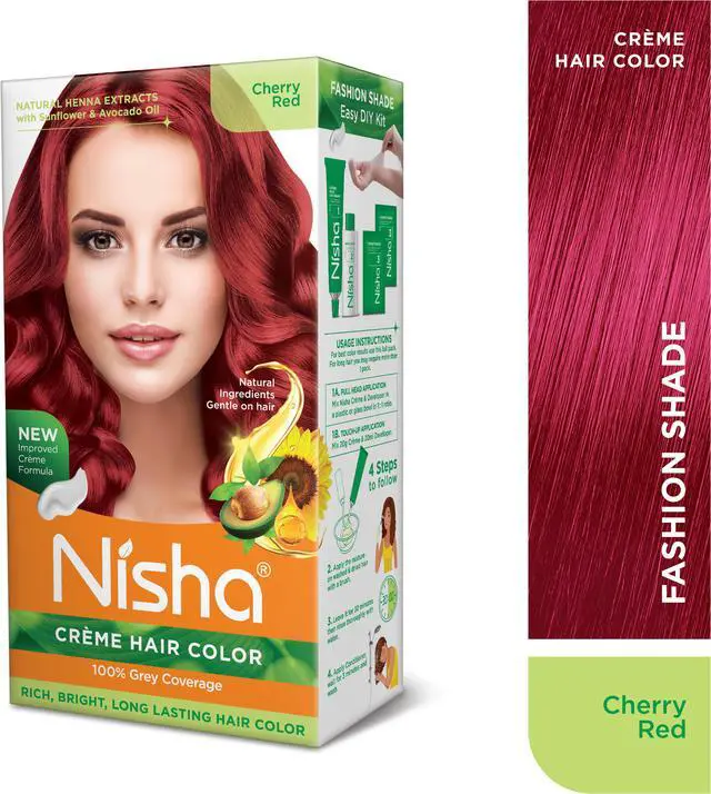 Alt view image 2 of 6 - Nisha Cream Hair Color Rich Bright Long Lasting Hair Colouring For Ultra Soft Deep Shine 100% Grey Coverage Conditioning With Natural Herbs 120gm Cherry Red (Pack of 1)