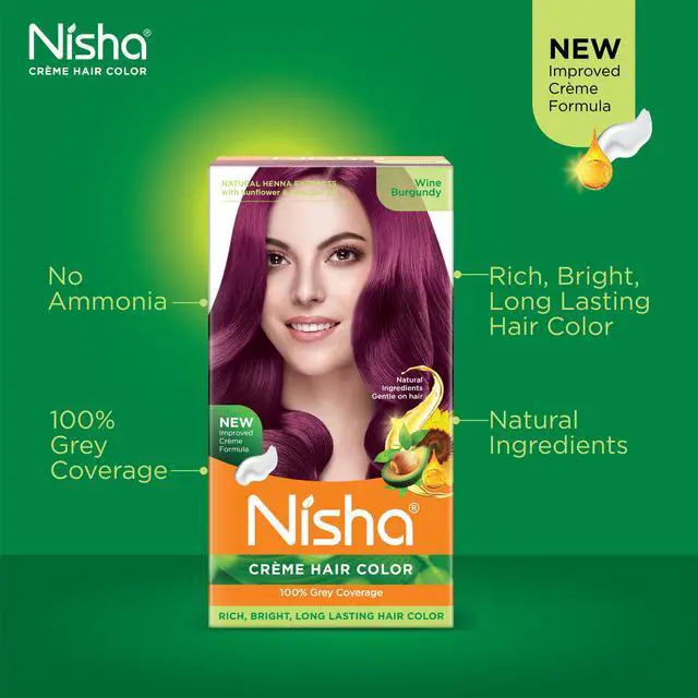 Alt view image 3 of 6 - Nisha Cream Hair Color Rich Bright Long Lasting Hair Colouring For Ultra Soft Deep Shine 100% Grey Coverage Conditioning With Natural Herbs 120gm Wine Burgundy (Pack of 1)