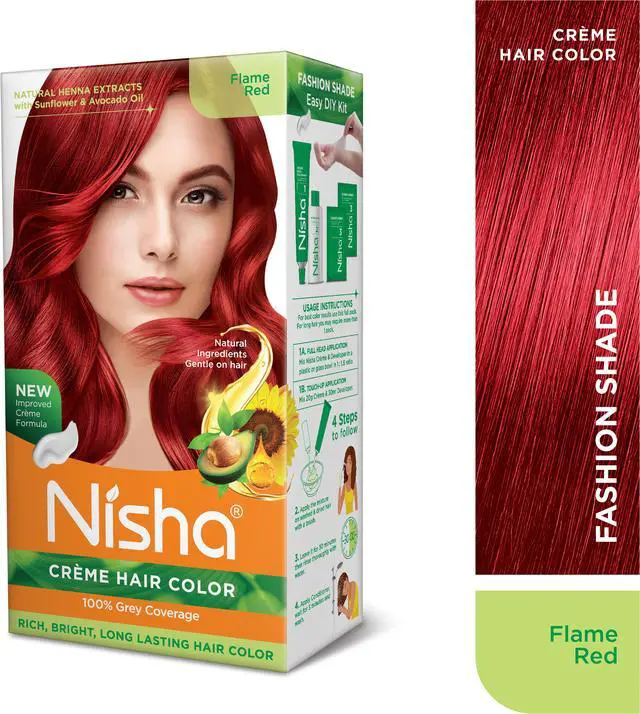 Alt view image 2 of 6 - Nisha Cream Hair Color Rich Bright Long Lasting Hair Colouring For Ultra Soft Deep Shine 100% Grey Coverage Conditioning With Natural Herbs 150gm Flame Red (Pack of 1)