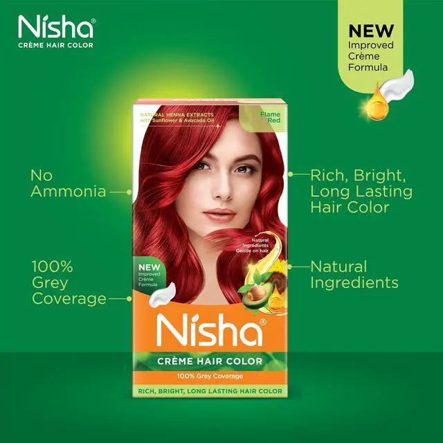 Alt view image 3 of 6 - Nisha Cream Hair Color Rich Bright Long Lasting Hair Colouring For Ultra Soft Deep Shine 100% Grey Coverage Conditioning With Natural Herbs 150gm Flame Red (Pack of 1)