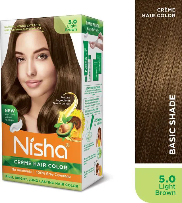 Alt view image 2 of 6 - Nisha Cream Hair Color Rich Bright Long Lasting Hair Colouring For Ultra Soft Deep Shine 100% Grey Coverage Conditioning With Natural Herbs 120gm Light Brown (Pack of 1)