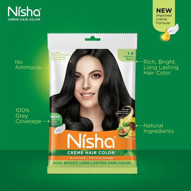 Alt view image 3 of 5 - Nisha Cream Hair Color Rich Bright Long Lasting Hair Colouring For Ultra Soft Deep Shine 100% Grey Coverage Conditioning With Natural Herbs 40gm Natural Black (Pack of 1)