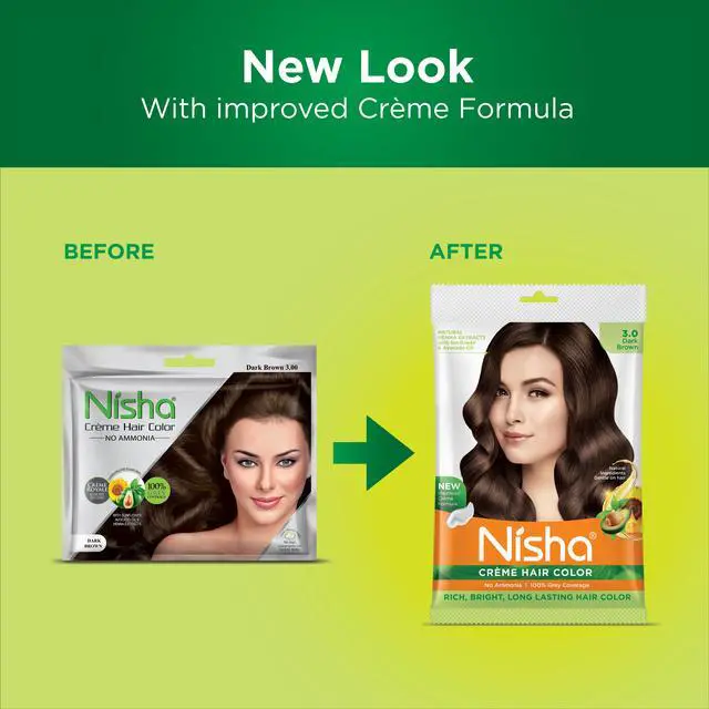 Alt view image 2 of 6 - Nisha Cream Hair Color Rich Bright Long Lasting Hair Colouring For Ultra Soft Deep Shine 100% Grey Coverage Conditioning With Natural Herbs 40gm Dark Brown (Pack of 1)