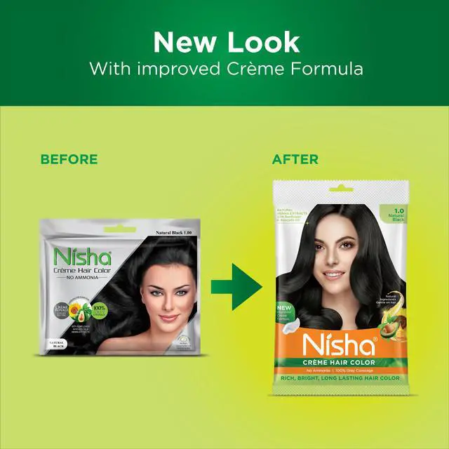 Alt view image 2 of 5 - Nisha Cream Hair Color Rich Bright Long Lasting Hair Colouring For Ultra Soft Deep Shine 100% Grey Coverage Conditioning With Natural Herbs 40gm Natural Black (Pack of 1)