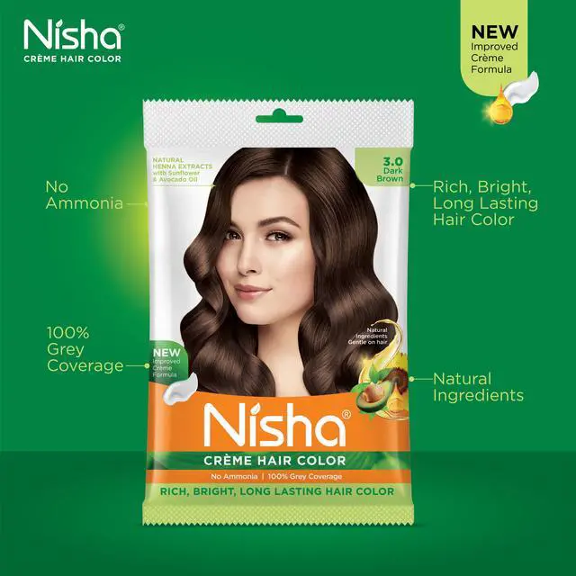 Alt view image 4 of 6 - Nisha Cream Hair Color Rich Bright Long Lasting Hair Colouring For Ultra Soft Deep Shine 100% Grey Coverage Conditioning With Natural Herbs 40gm Dark Brown (Pack of 1)