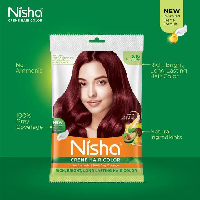 Alt view image 4 of 6 - Nisha Cream Hair Color Rich Bright Long Lasting Hair Colouring For Ultra Soft Deep Shine 100% Grey Coverage Conditioning With Natural Herbs 40gm Burgundy (Pack of 1)