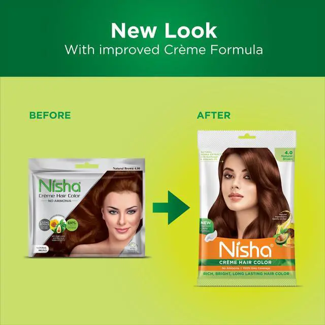 Alt view image 2 of 6 - Nisha Cream Hair Color Rich Bright Long Lasting Hair Colouring For Ultra Soft Deep Shine 100% Grey Coverage Conditioning With Natural Herbs 40gm Natural Brown (Pack of 1)