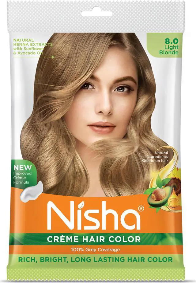 Main image of Nisha Cream Hair Color Rich Bright Long Lasting Hair Colouring For Ultra Soft Deep Shine 100% Grey Coverage Conditioning With Natural Herbs 50gm Light Blonde (Pack of 1)