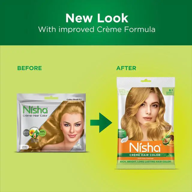 Alt view image 2 of 6 - Nisha Cream Hair Color Rich Bright Long Lasting Hair Colouring For Ultra Soft Deep Shine 100% Grey Coverage Conditioning With Natural Herbs 50gm Golden Blonde (Pack of 1)