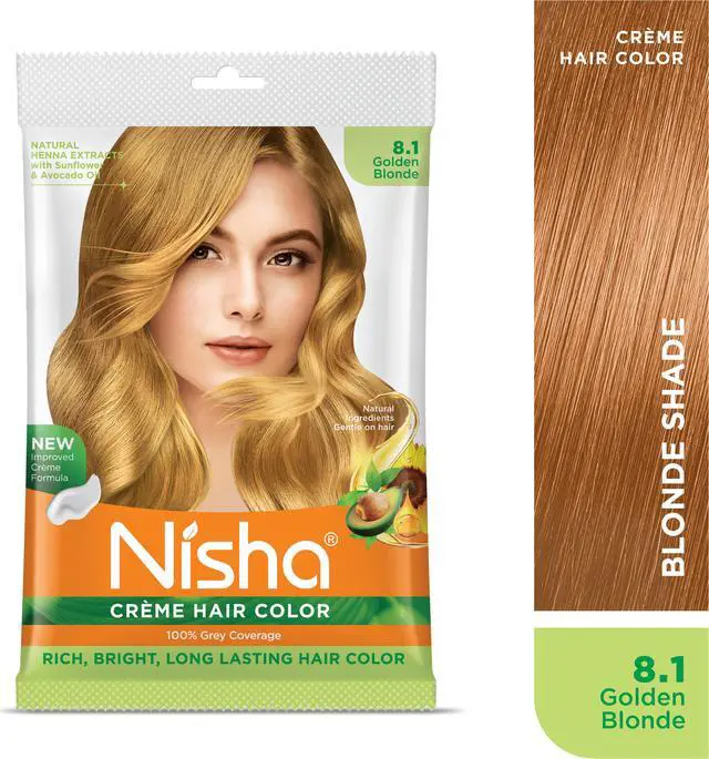 Alt view image 3 of 6 - Nisha Cream Hair Color Rich Bright Long Lasting Hair Colouring For Ultra Soft Deep Shine 100% Grey Coverage Conditioning With Natural Herbs 50gm Golden Blonde (Pack of 1)