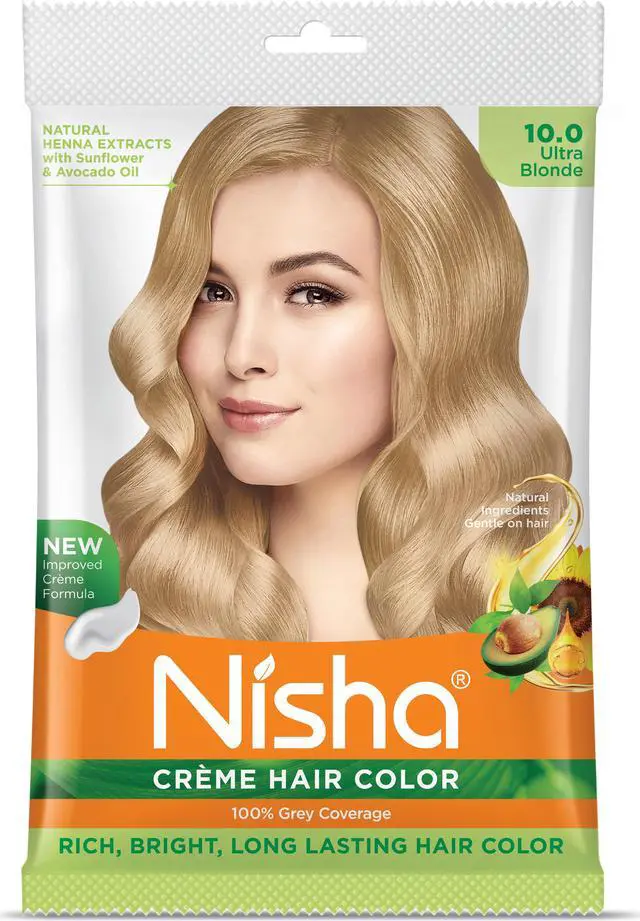 Main image of Nisha Cream Hair Color Rich Bright Long Lasting Hair Colouring For Ultra Soft Deep Shine 100% Grey Coverage Conditioning With Natural Herbs 50gm Ultra Blonde (Pack of 1)