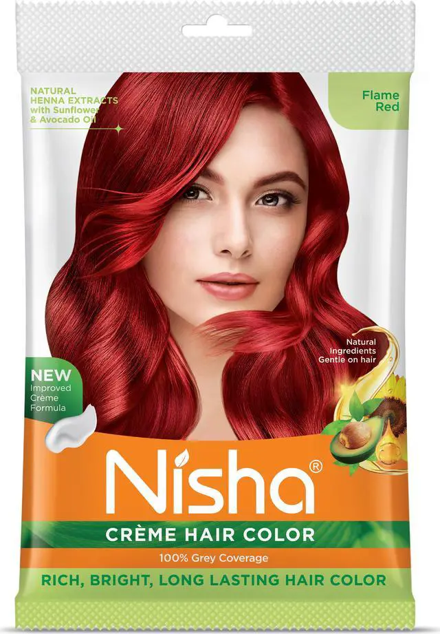 Main image of Nisha Cream Hair Color Rich Bright Long Lasting Hair Colouring For Ultra Soft Deep Shine 100% Grey Coverage Conditioning With Natural Herbs 50gm Flame Red (Pack of 1)