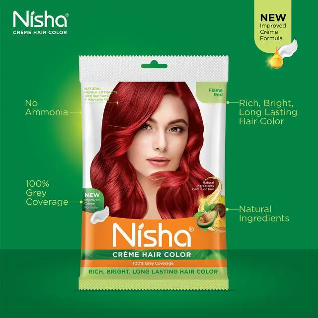 Alt view image 4 of 6 - Nisha Cream Hair Color Rich Bright Long Lasting Hair Colouring For Ultra Soft Deep Shine 100% Grey Coverage Conditioning With Natural Herbs 50gm Flame Red (Pack of 1)