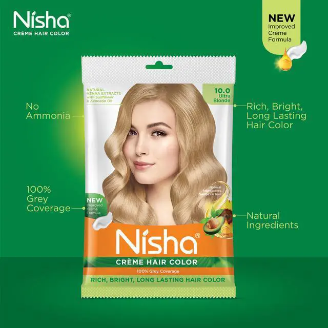 Alt view image 4 of 6 - Nisha Cream Hair Color Rich Bright Long Lasting Hair Colouring For Ultra Soft Deep Shine 100% Grey Coverage Conditioning With Natural Herbs 50gm Ultra Blonde (Pack of 1)