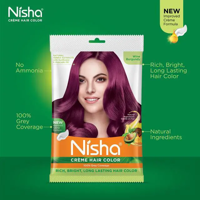 Alt view image 4 of 6 - Nisha Cream Hair Color Rich Bright Long Lasting Hair Colouring For Ultra Soft Deep Shine 100% Grey Coverage Conditioning With Natural Herbs 40gm Wine Burgundy (Pack of 1)