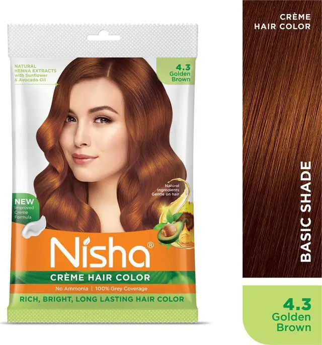 Alt view image 3 of 6 - Nisha Cream Hair Color Rich Bright Long Lasting Hair Colouring For Ultra Soft Deep Shine 100% Grey Coverage Conditioning With Natural Herbs 40gm Golden Brown (Pack of 1)
