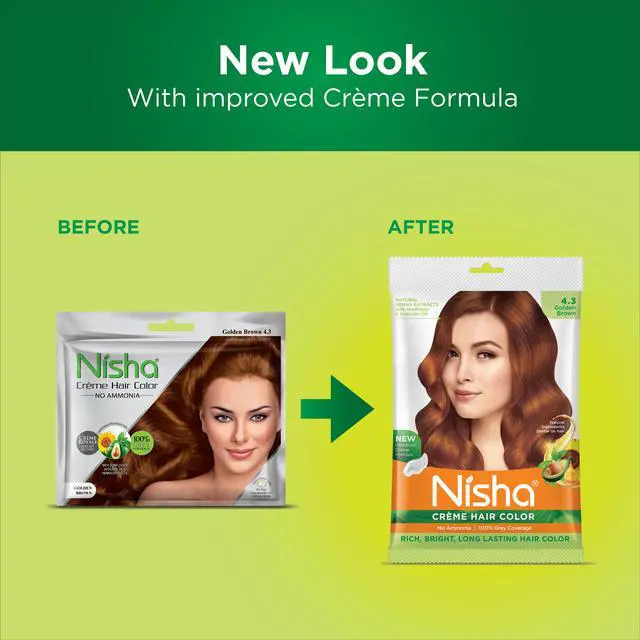 Alt view image 2 of 6 - Nisha Cream Hair Color Rich Bright Long Lasting Hair Colouring For Ultra Soft Deep Shine 100% Grey Coverage Conditioning With Natural Herbs 40gm Golden Brown (Pack of 1)
