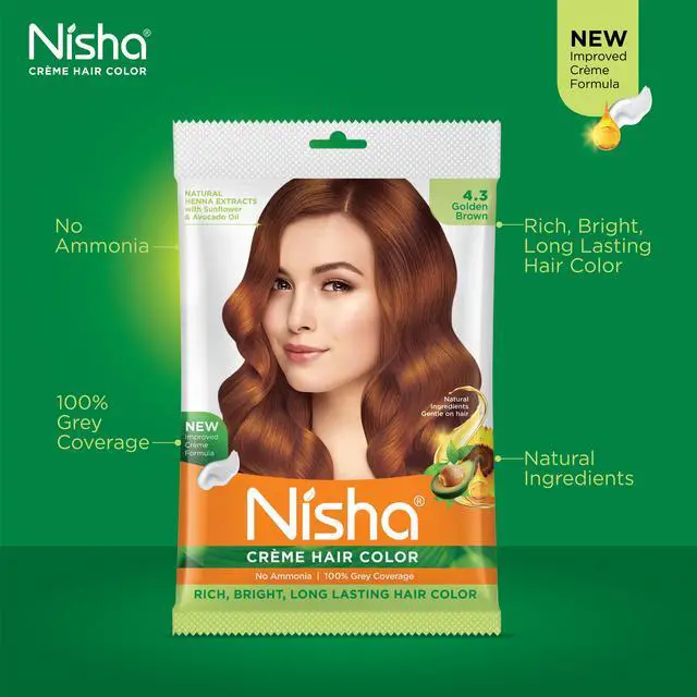 Alt view image 4 of 6 - Nisha Cream Hair Color Rich Bright Long Lasting Hair Colouring For Ultra Soft Deep Shine 100% Grey Coverage Conditioning With Natural Herbs 40gm Golden Brown (Pack of 1)