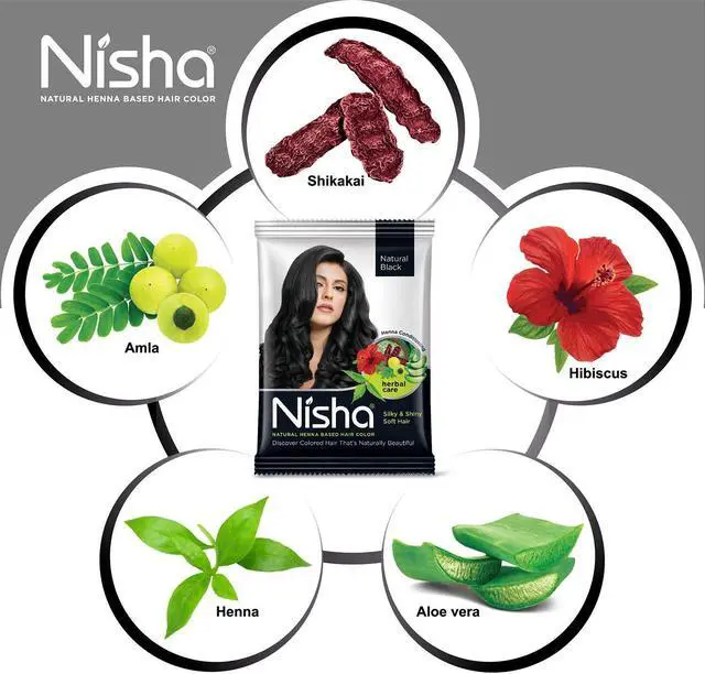 Alt view image 3 of 6 - Nisha Natural Henna Based Hair Color Henna Silky & Shiny Soft Hair 10Gm Each Pack Natural Black (Pack Of 10)