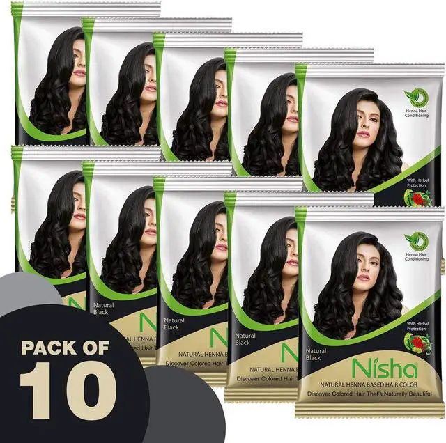 Alt view image 6 of 6 - Nisha Natural Henna Based Hair Color Henna Silky & Shiny Soft Hair 10Gm Each Pack Natural Black (Pack Of 10)